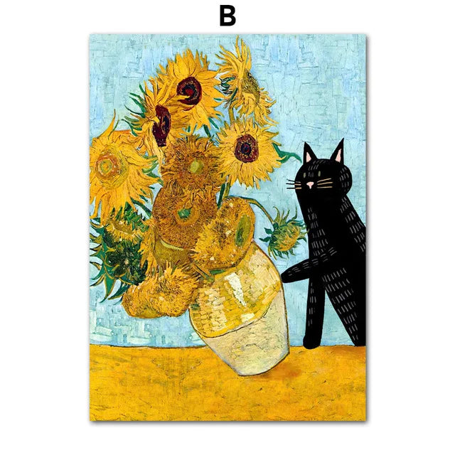 Funny Art Matisse Monet Black Cat Van Gogh