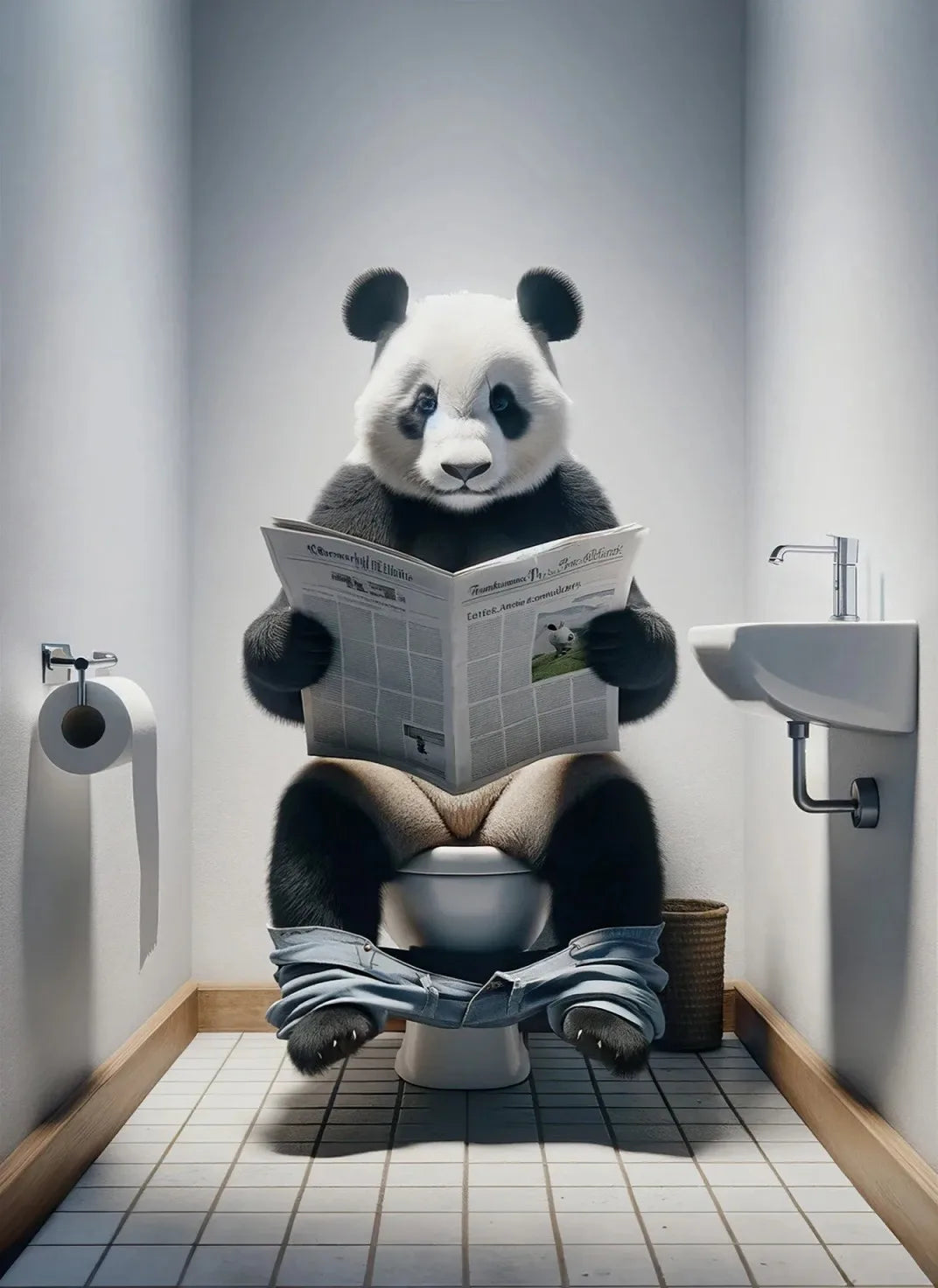 Modern Flamingo Kangaroo Reading Newspapers