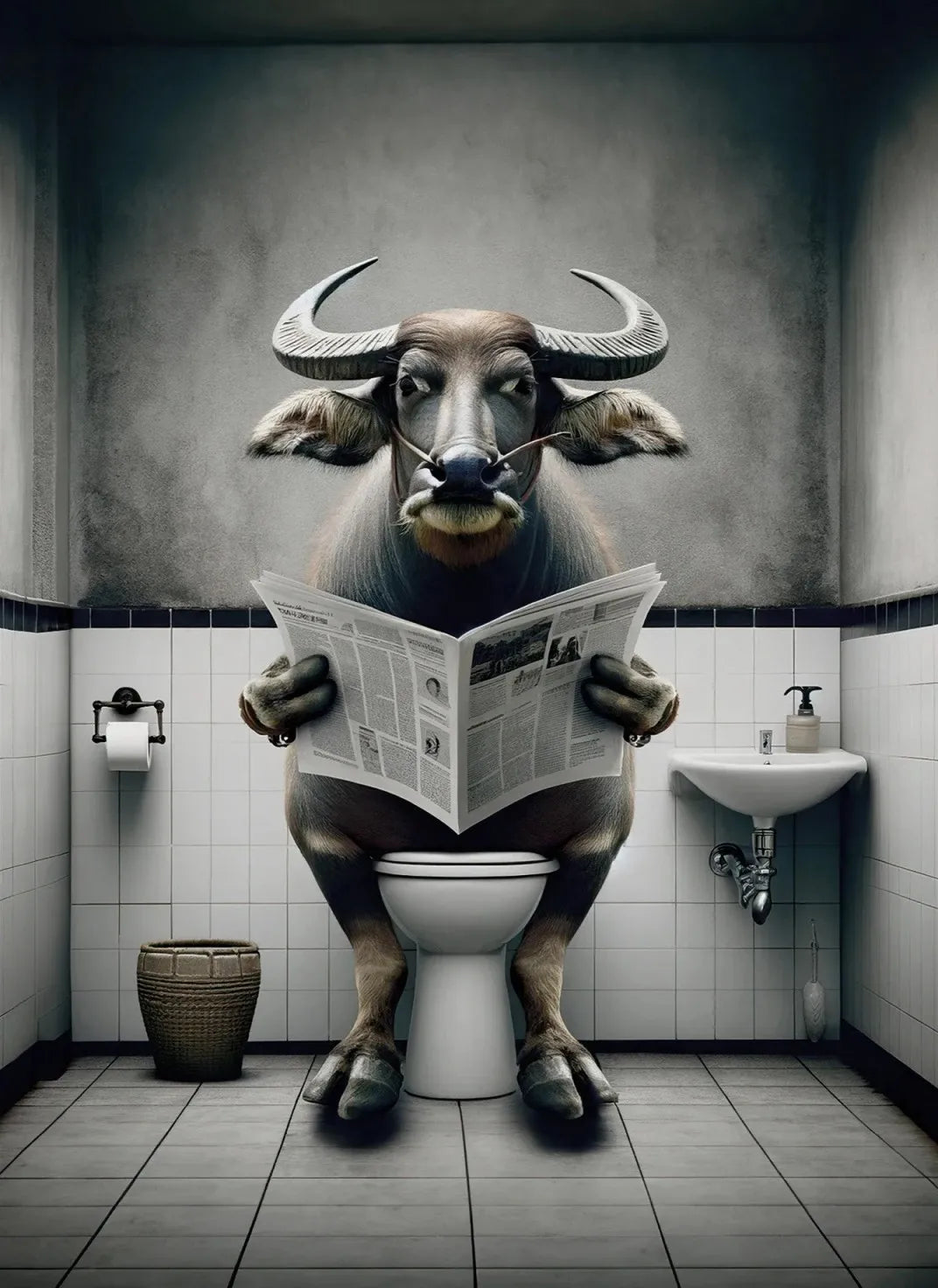 Modern Flamingo Kangaroo Reading Newspapers