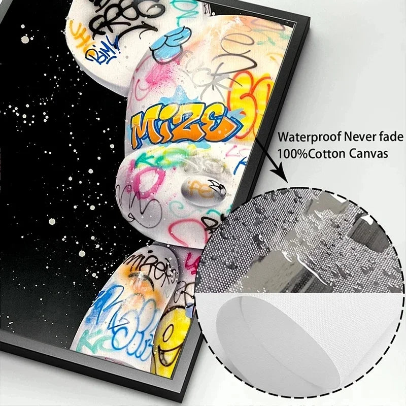 Teddy Beer Cartoon Graffiti Bear Canvas Painting