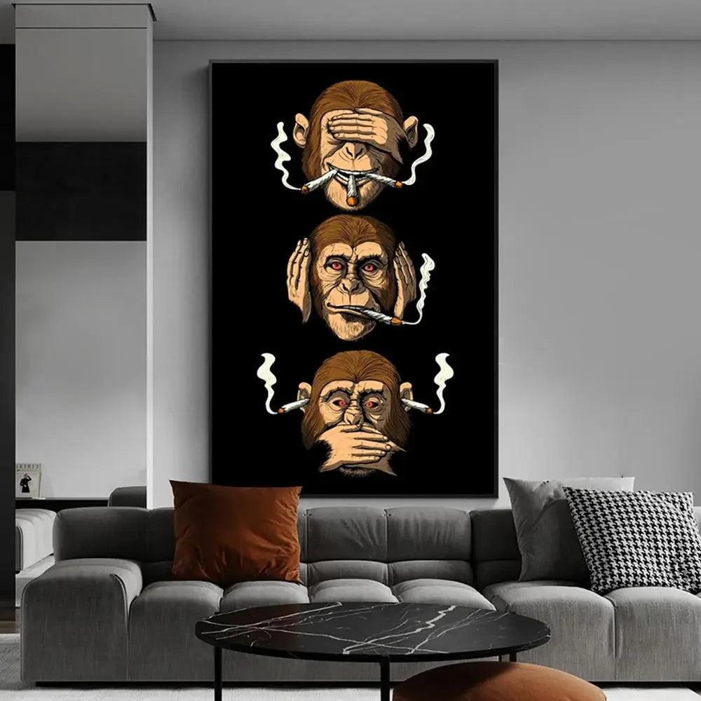Classic Abstract Wall Art Funny Poster Humour Smoking Monkey