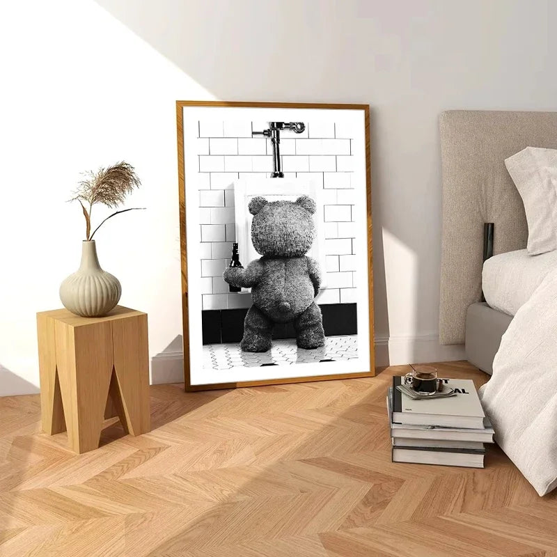 Black White Cute Bear Bathroom Decoration