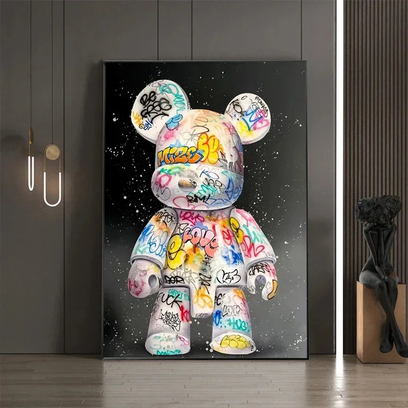 Teddy Beer Cartoon Graffiti Bear Canvas Painting