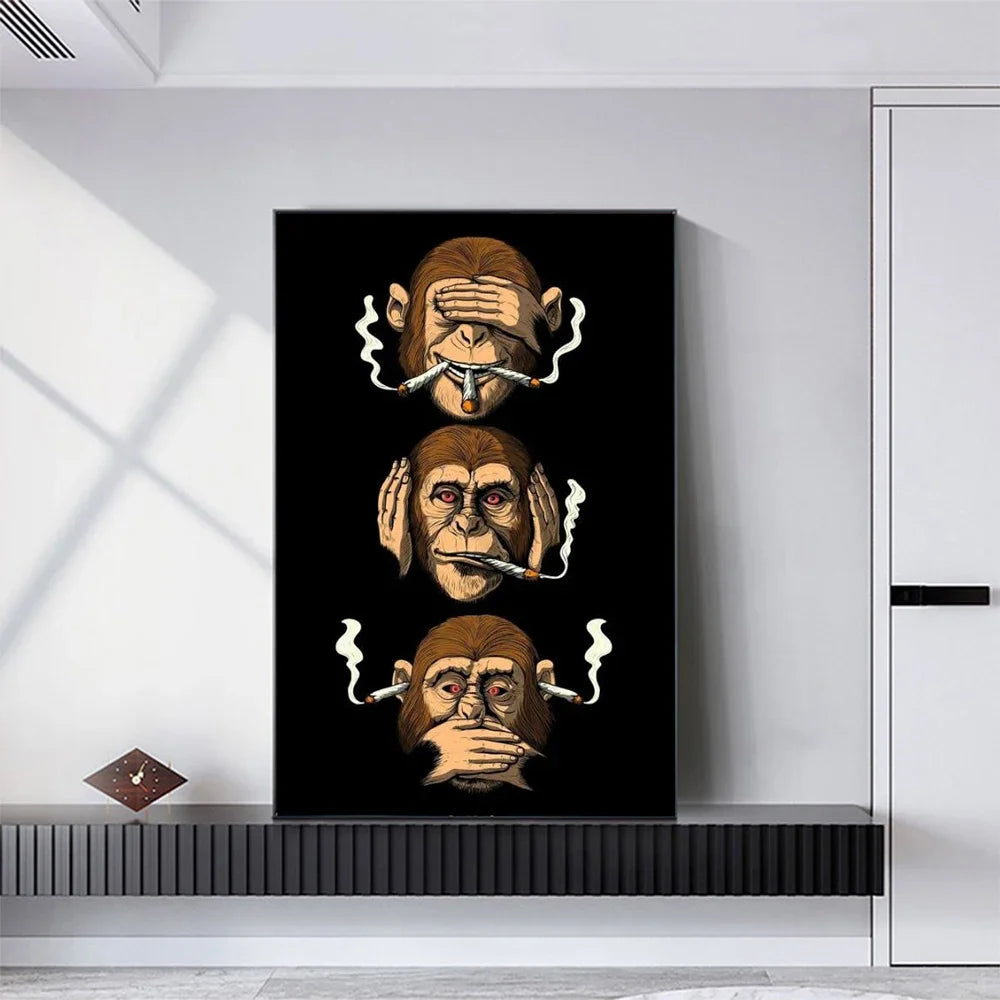 Classic Abstract Wall Art Funny Poster Humour Smoking Monkey