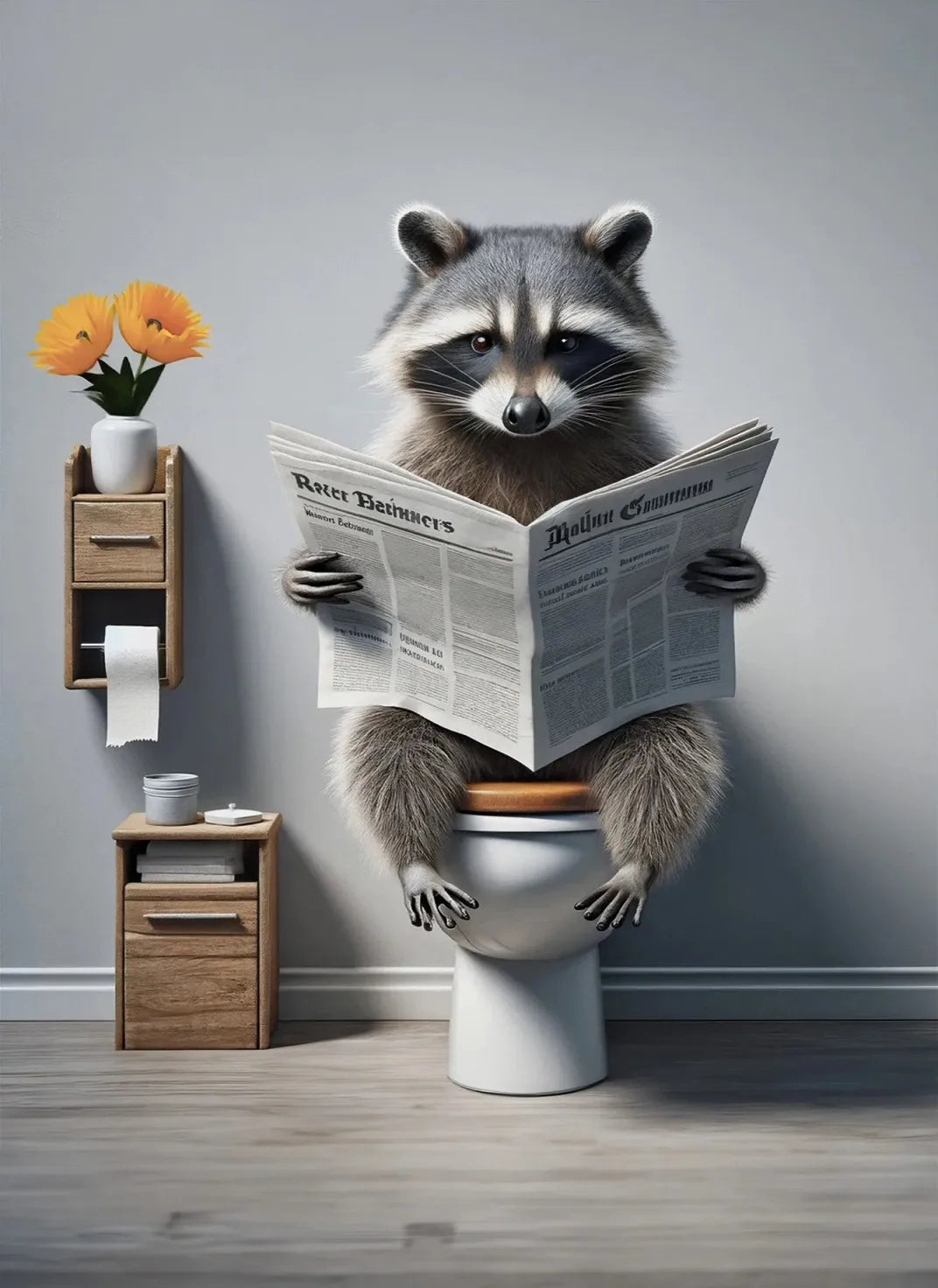 Modern Flamingo Kangaroo Reading Newspapers