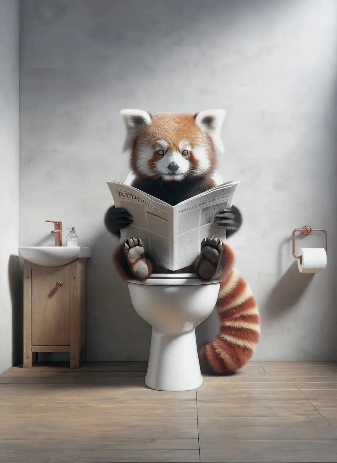 Modern Flamingo Kangaroo Reading Newspapers