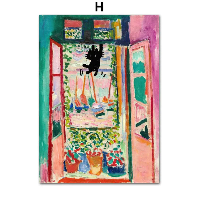 Funny Art Matisse Monet Black Cat Van Gogh