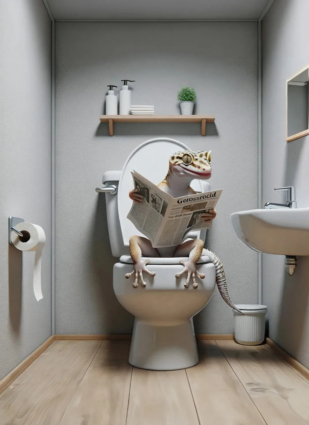 Modern Flamingo Kangaroo Reading Newspapers