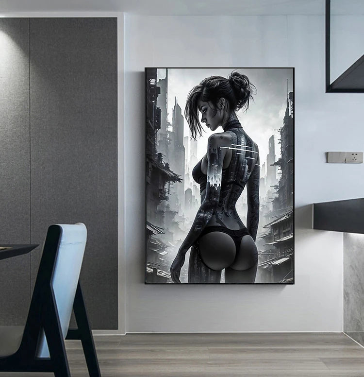 Sexy Cyberpunk City Girl Poster Abstract Beautiful