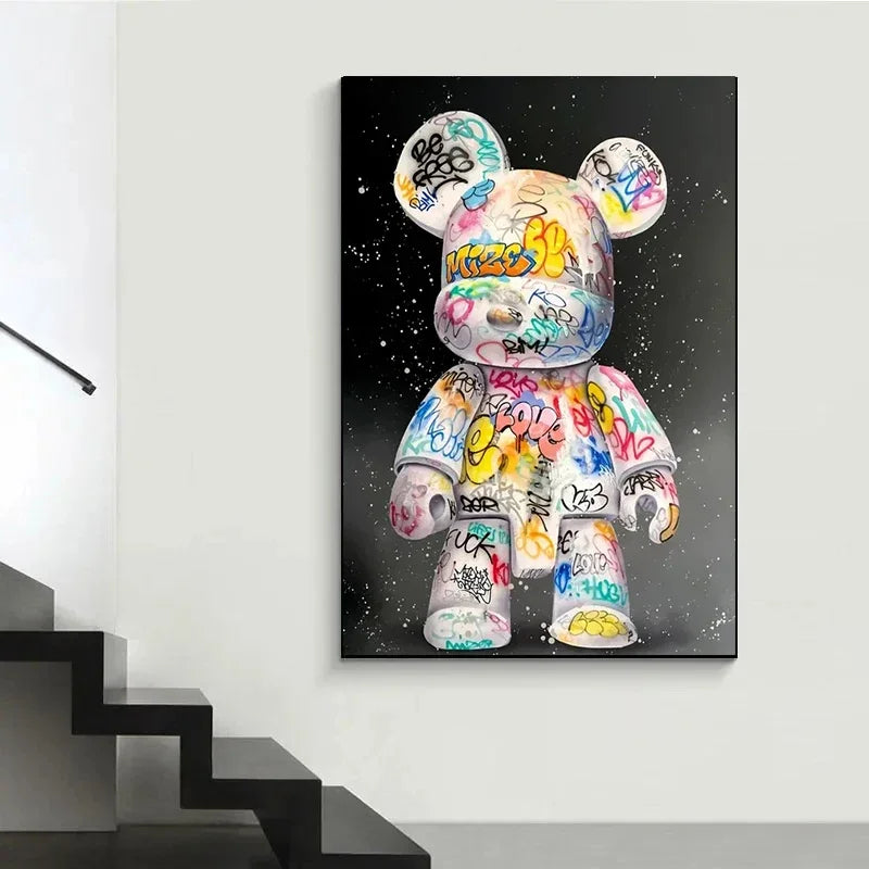 Teddy Beer Cartoon Graffiti Bear Canvas Painting