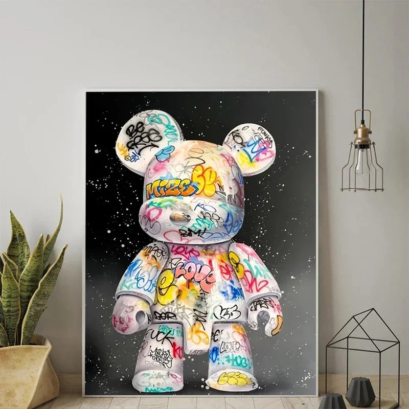 Teddy Beer Cartoon Graffiti Bear Canvas Painting