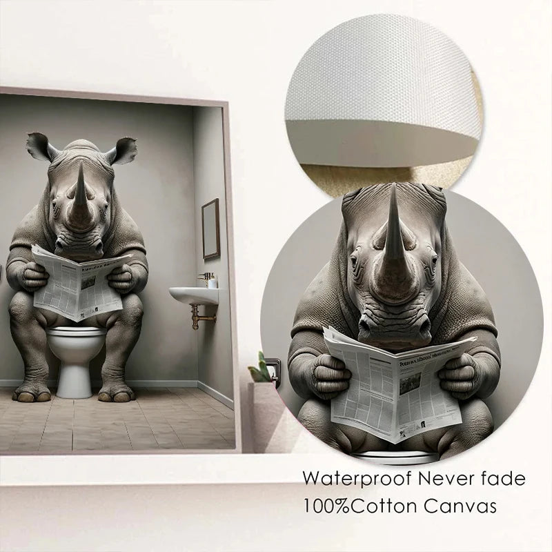 Modern Flamingo Kangaroo Reading Newspapers