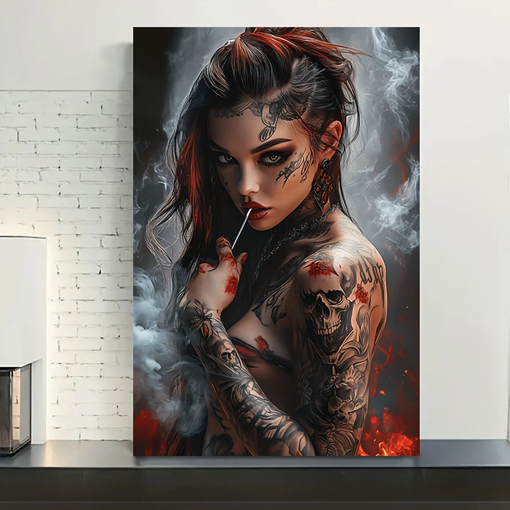 Tattooed Woman Canvas Painting Wall