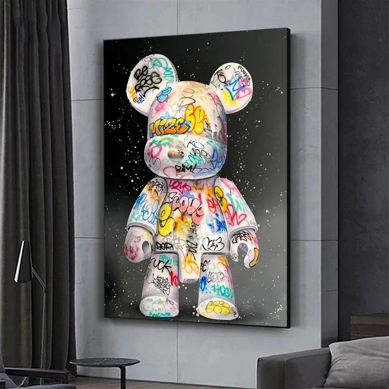 Teddy Beer Cartoon Graffiti Bear Canvas Painting