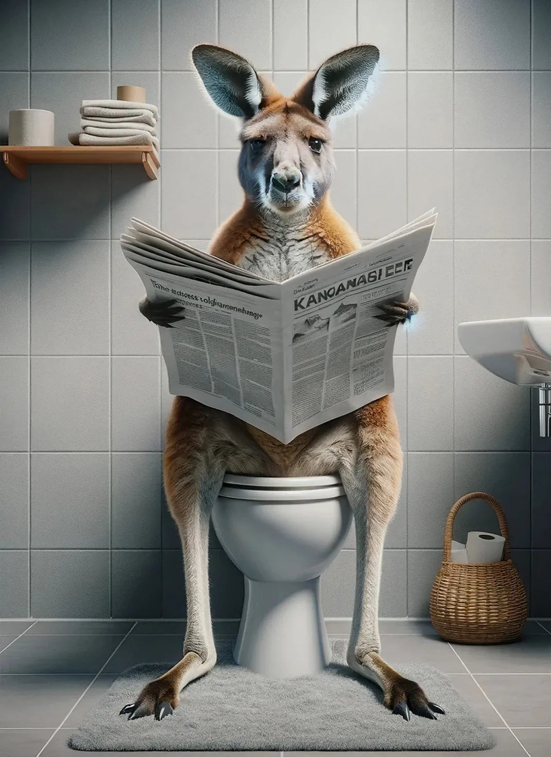 Modern Flamingo Kangaroo Reading Newspapers