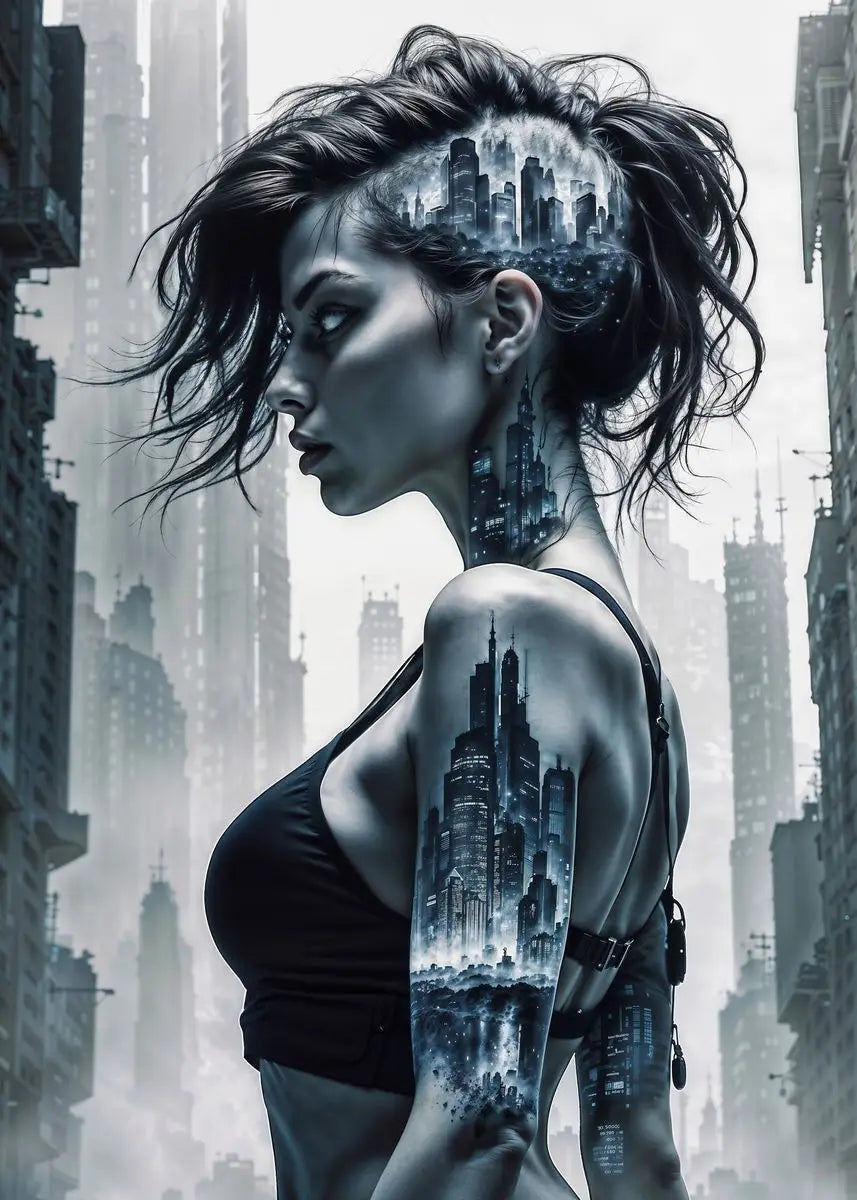 Sexy Cyberpunk City Girl Poster Abstract Beautiful