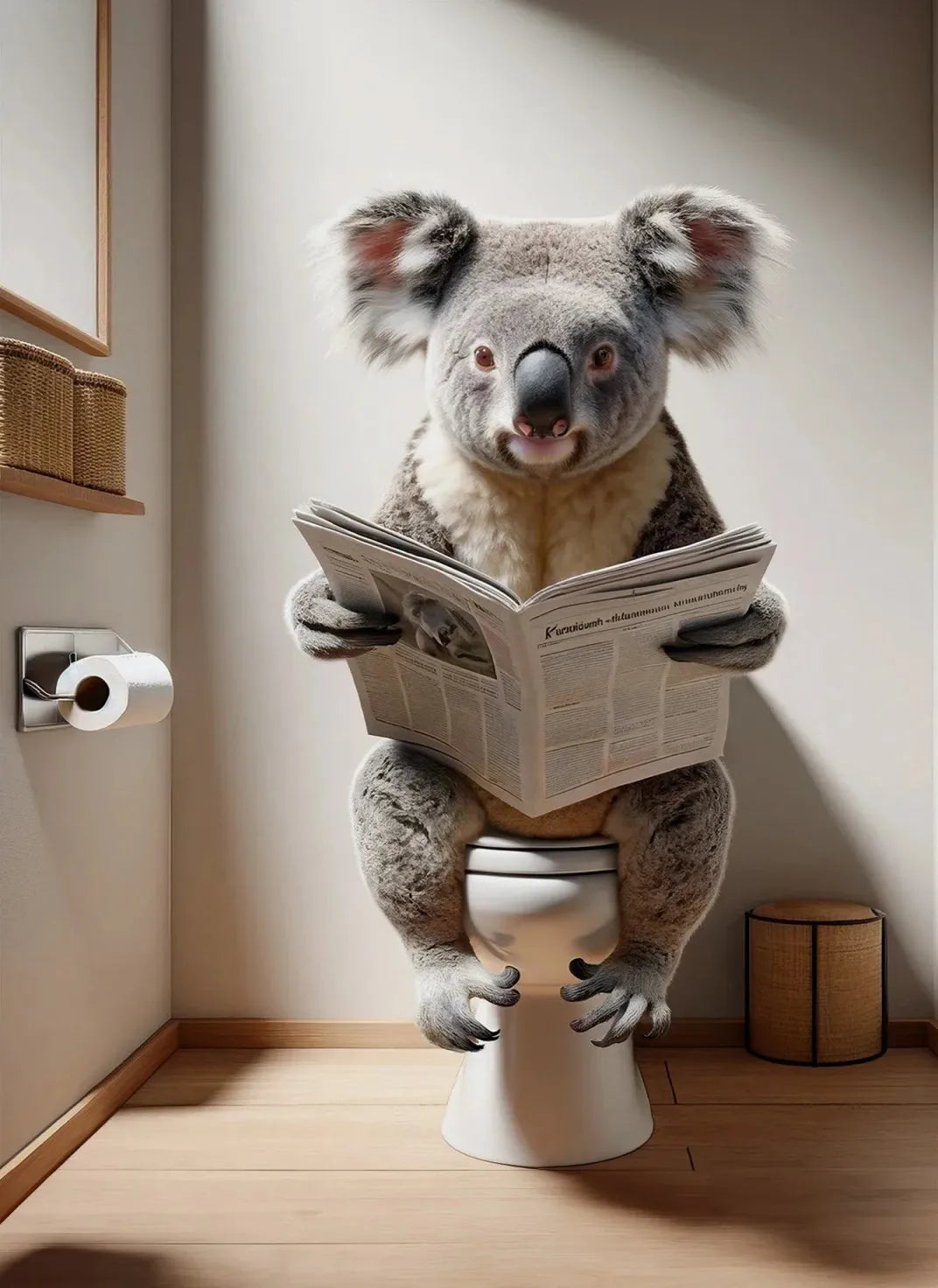 Modern Flamingo Kangaroo Reading Newspapers