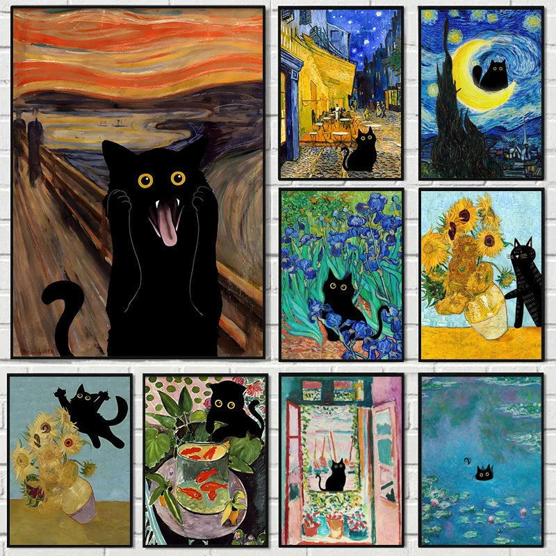 Funny Art Matisse Monet Black Cat Van Gogh