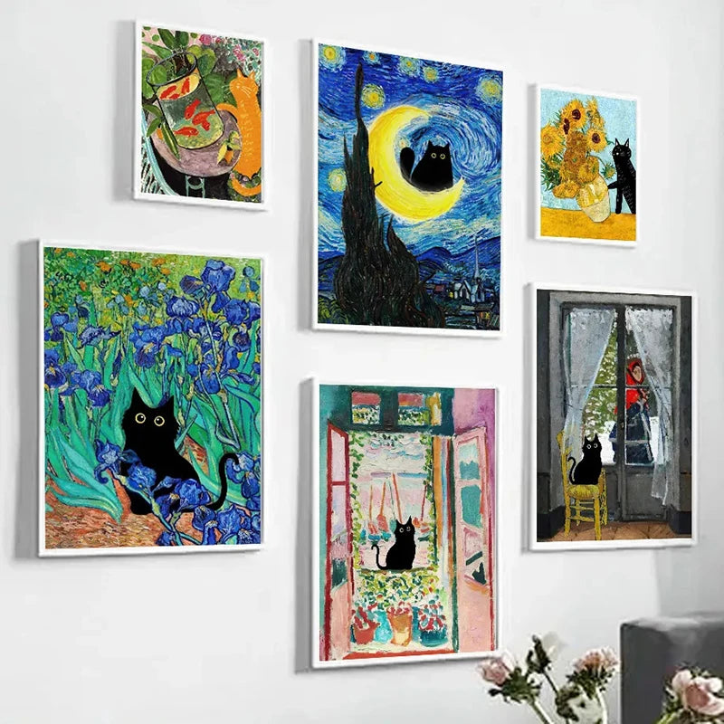 Funny Art Matisse Monet Black Cat Van Gogh