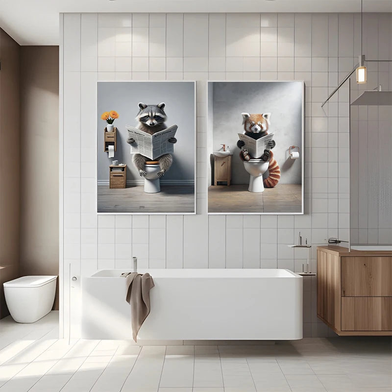 Modern Flamingo Kangaroo Reading Newspapers