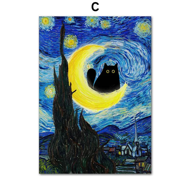Funny Art Matisse Monet Black Cat Van Gogh