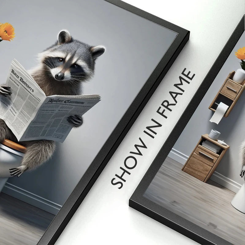 Modern Flamingo Kangaroo Reading Newspapers