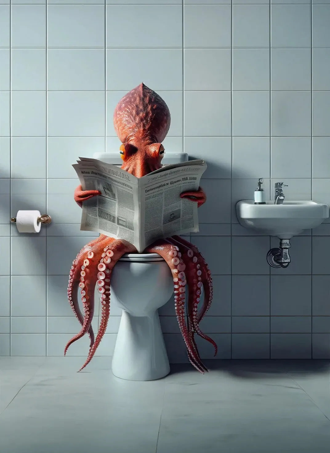 Modern Flamingo Kangaroo Reading Newspapers