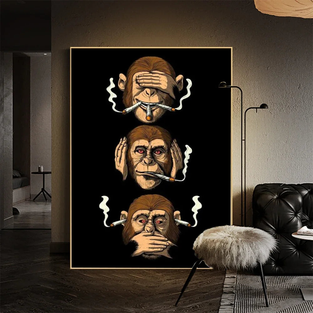 Classic Abstract Wall Art Funny Poster Humour Smoking Monkey