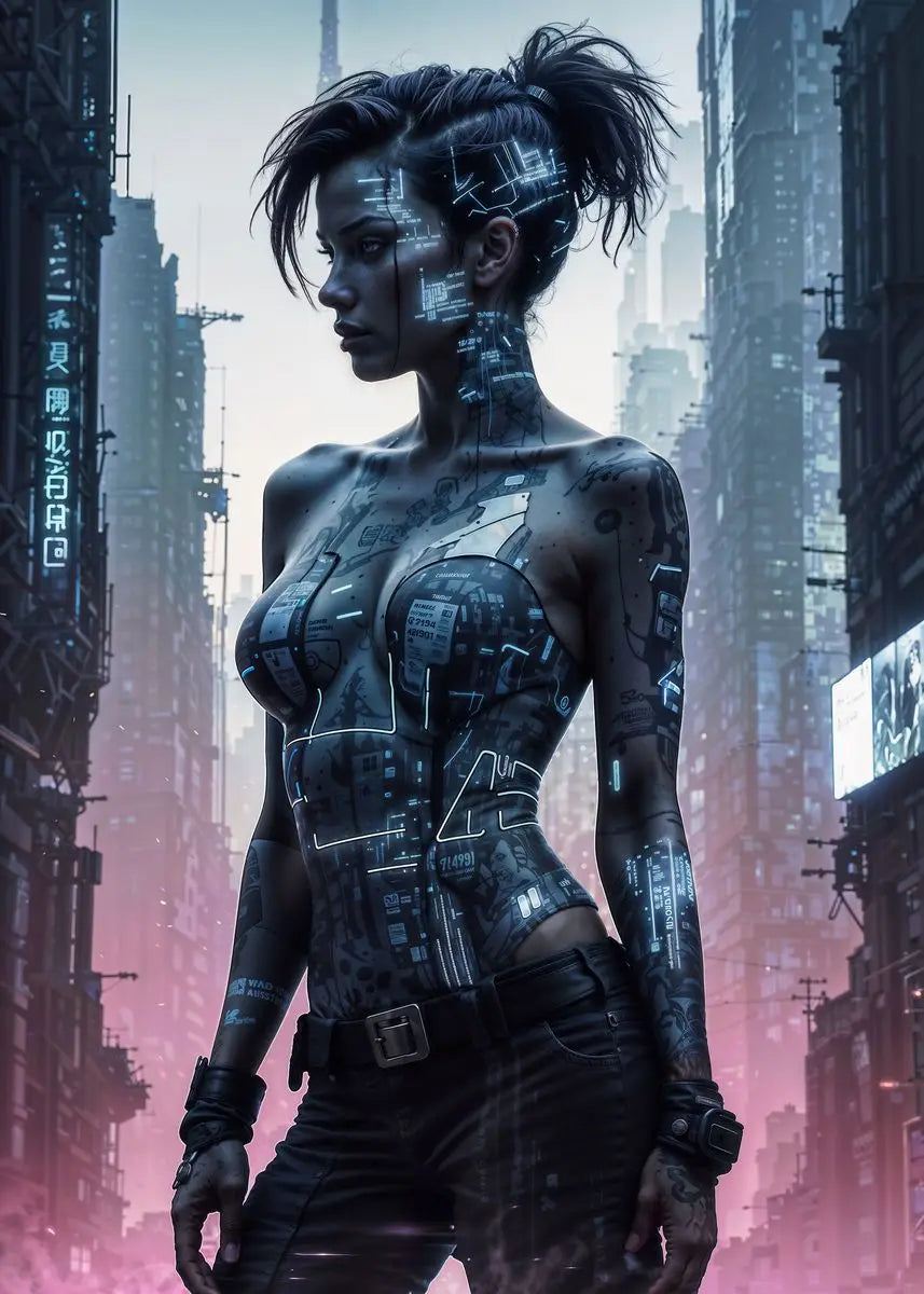 Sexy Cyberpunk City Girl Poster Abstract Beautiful