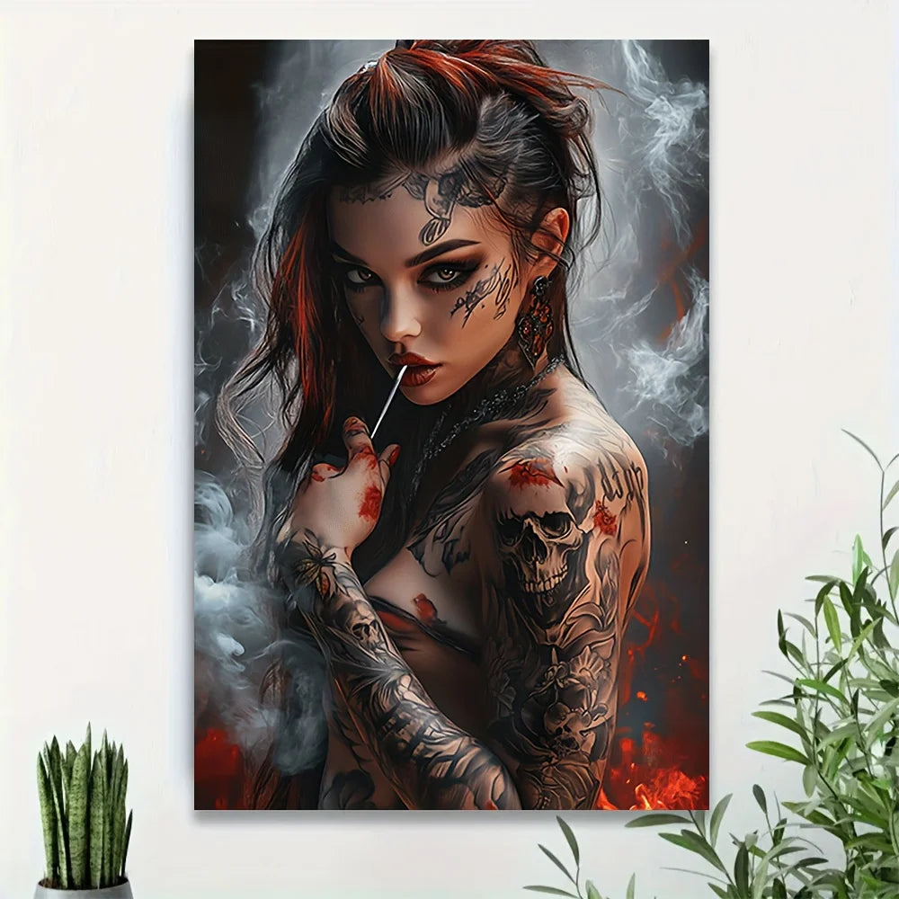 Tattooed Woman Canvas Painting Wall