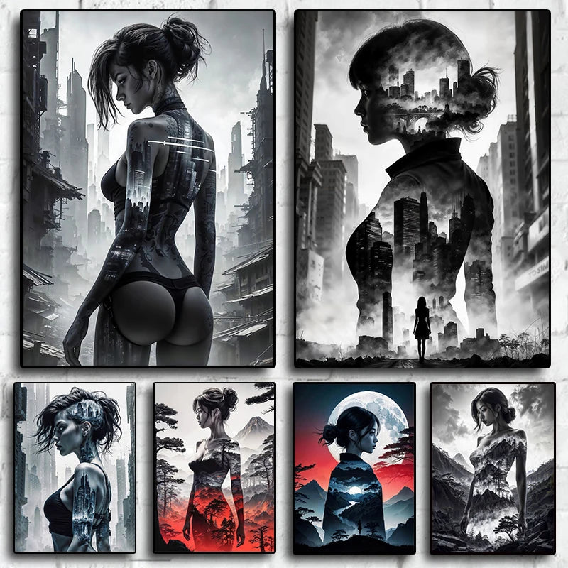 Sexy Cyberpunk City Girl Poster Abstract Beautiful