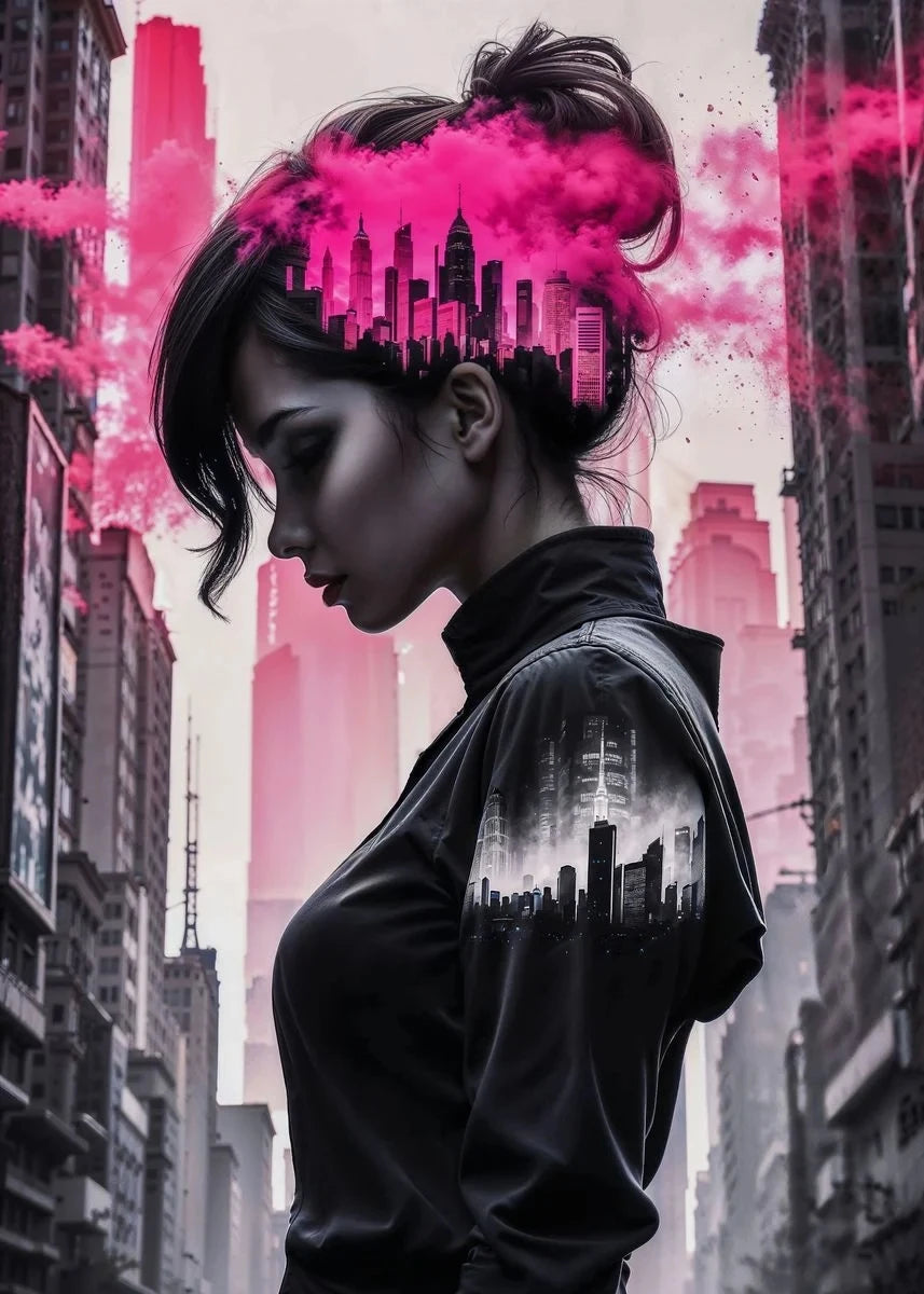 Sexy Cyberpunk City Girl Poster Abstract Beautiful