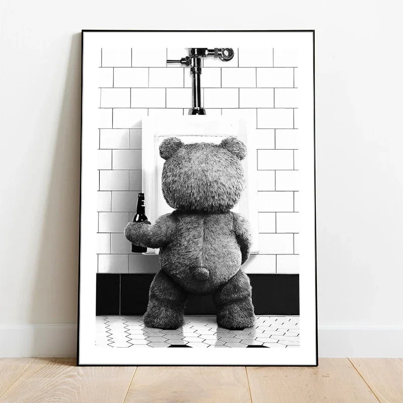 Black White Cute Bear Bathroom Decoration