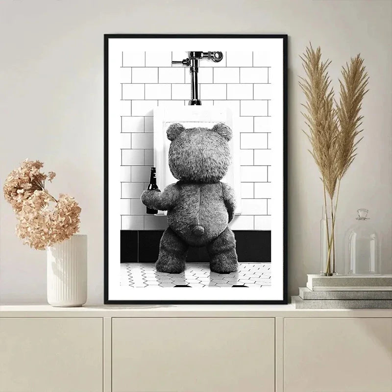 Black White Cute Bear Bathroom Decoration