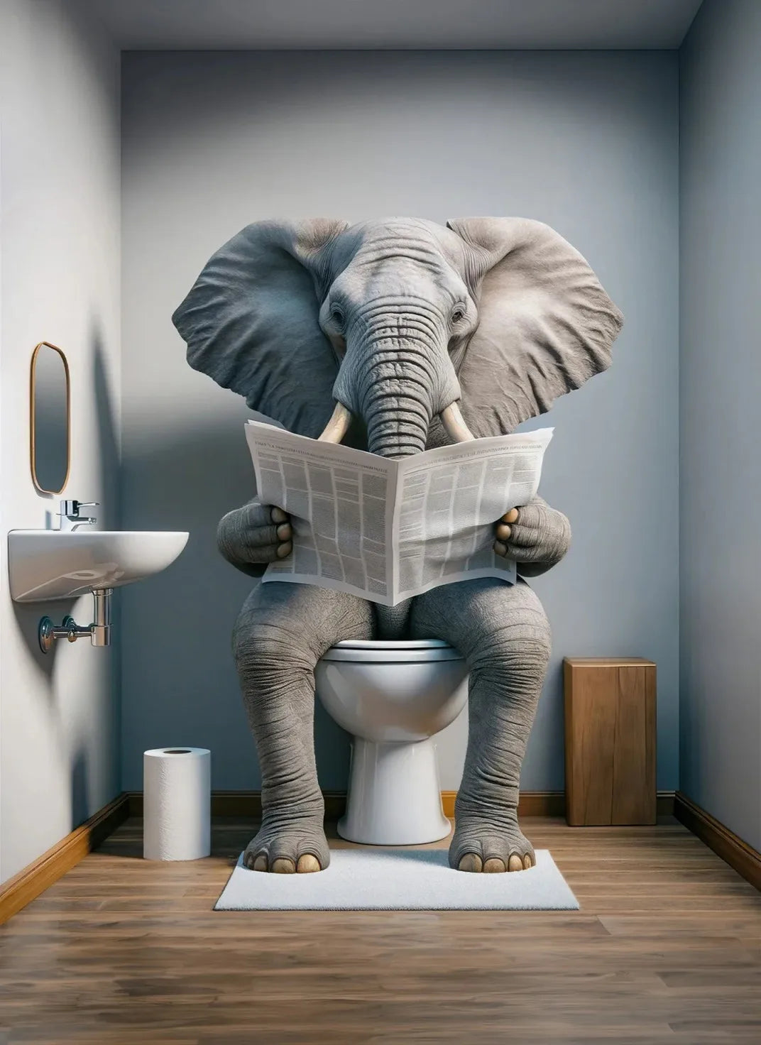 Modern Flamingo Kangaroo Reading Newspapers