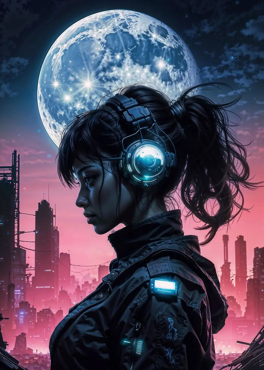 Sexy Cyberpunk City Girl Poster Abstract Beautiful