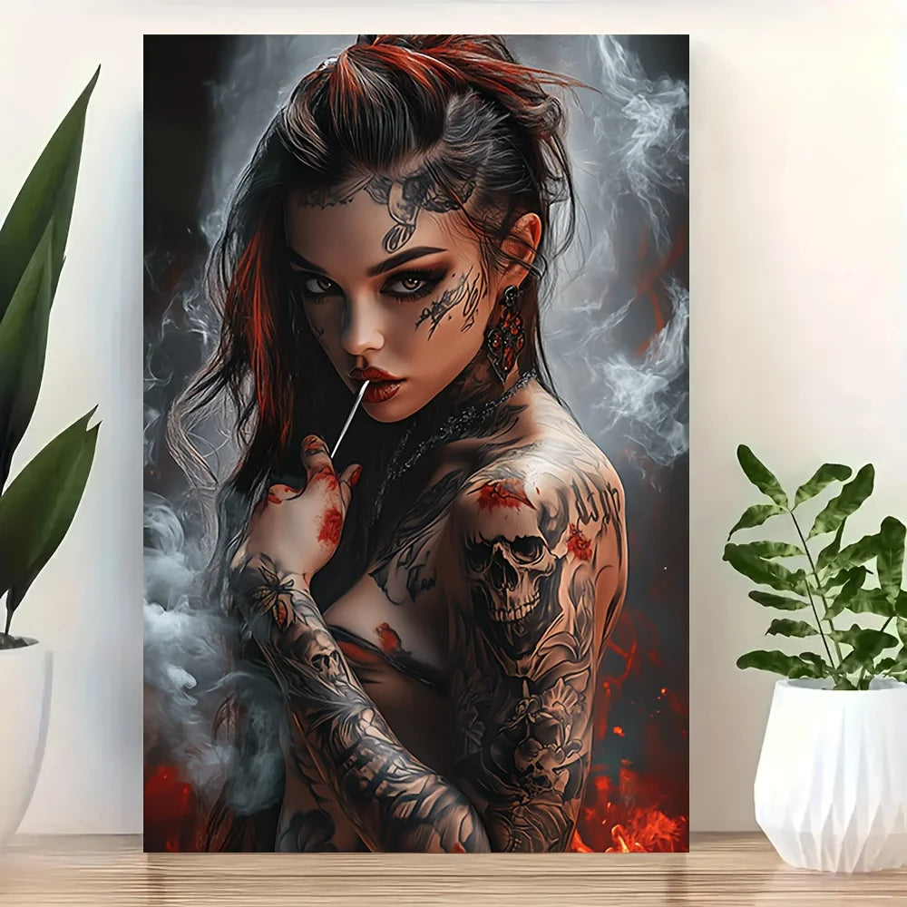 Tattooed Woman Canvas Painting Wall