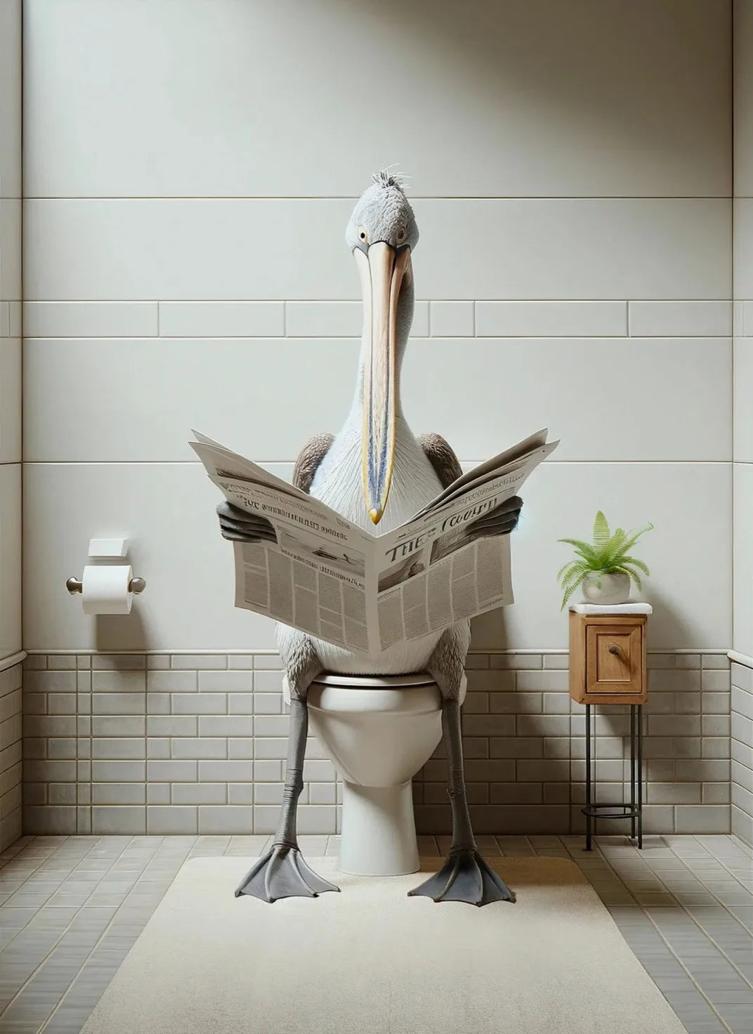 Modern Flamingo Kangaroo Reading Newspapers