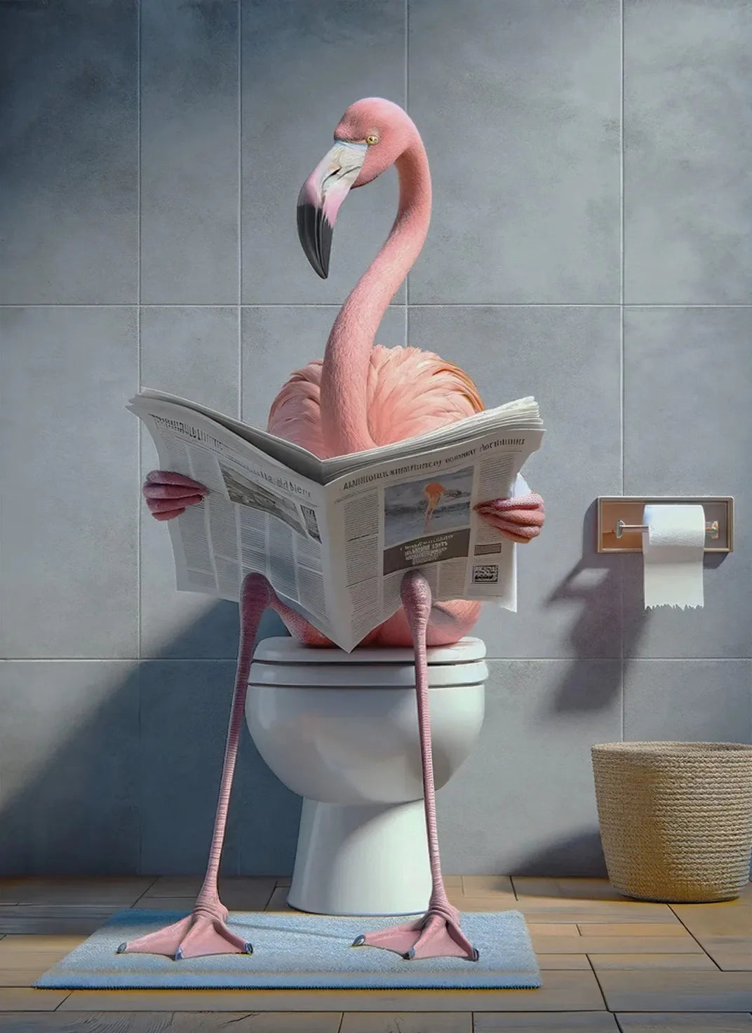 Modern Flamingo Kangaroo Reading Newspapers
