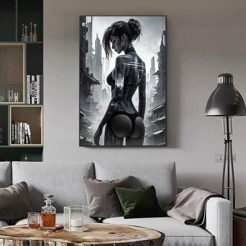 Sexy Cyberpunk City Girl Poster Abstract Beautiful