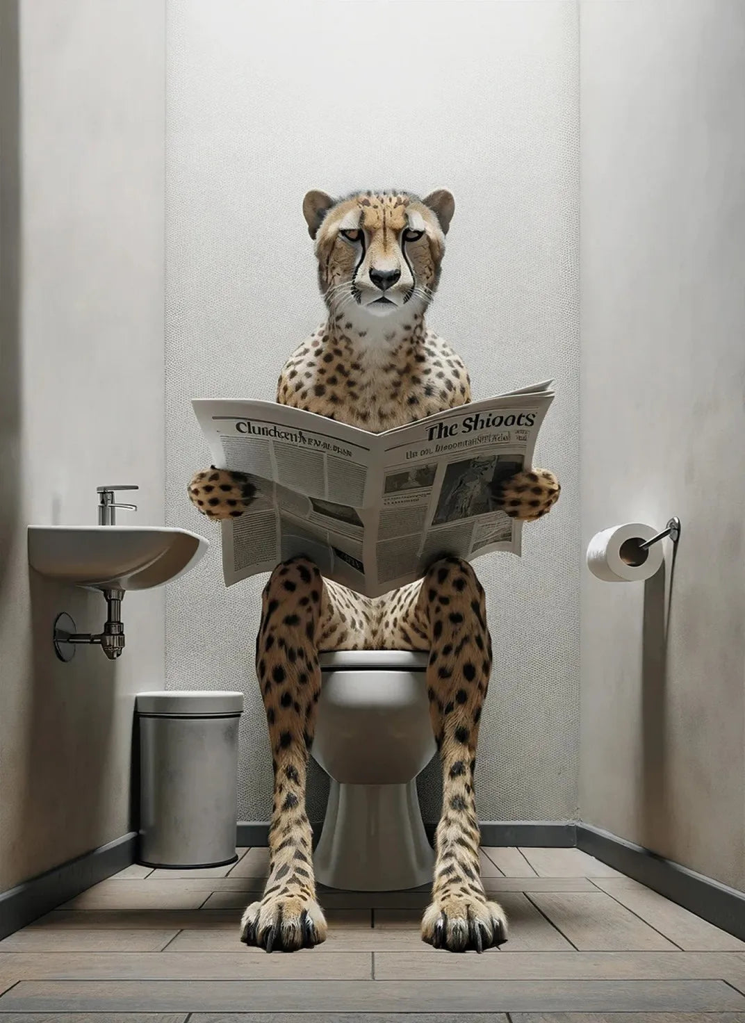 Modern Flamingo Kangaroo Reading Newspapers