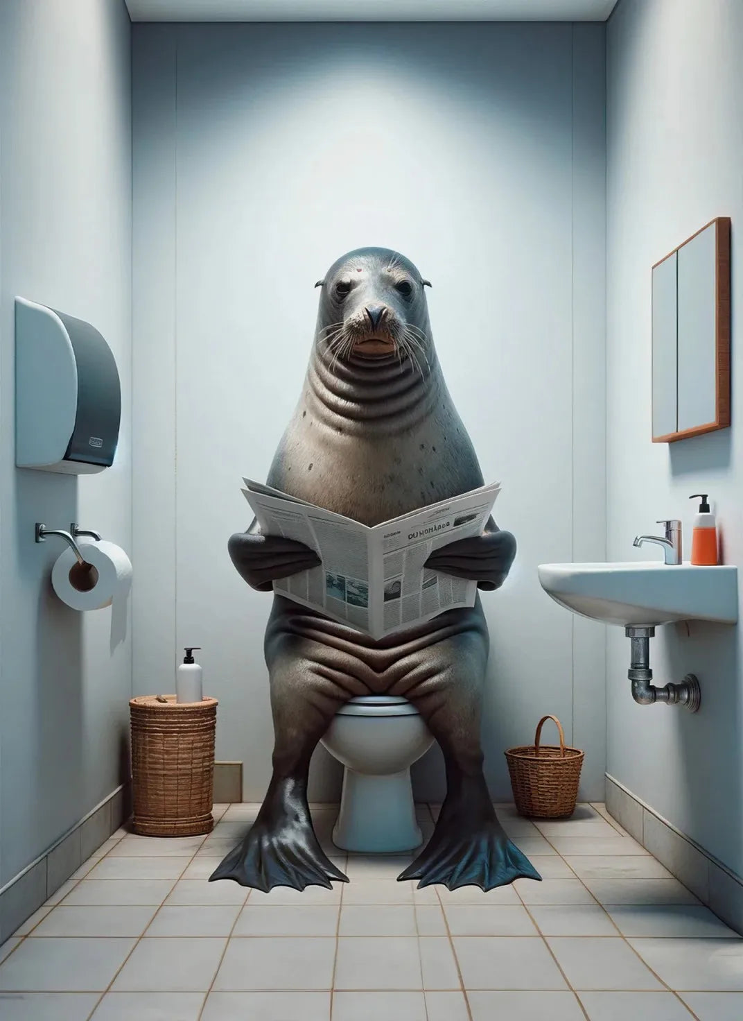 Modern Flamingo Kangaroo Reading Newspapers