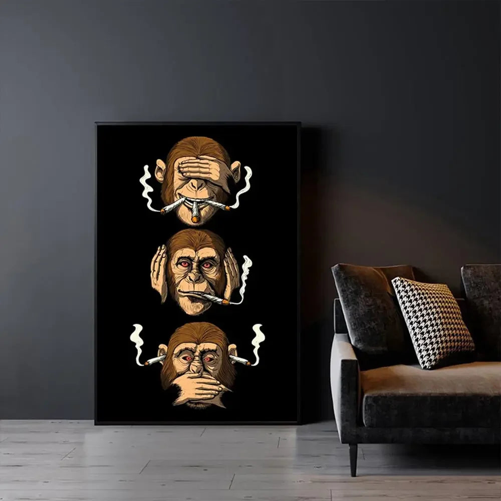Classic Abstract Wall Art Funny Poster Humour Smoking Monkey