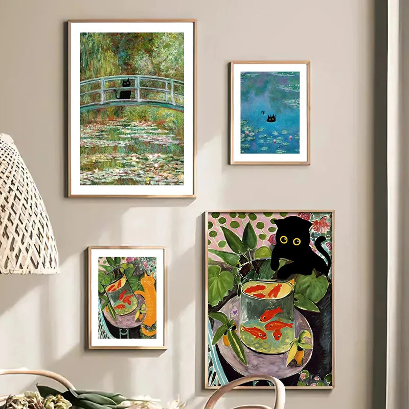 Funny Art Matisse Monet Black Cat Van Gogh