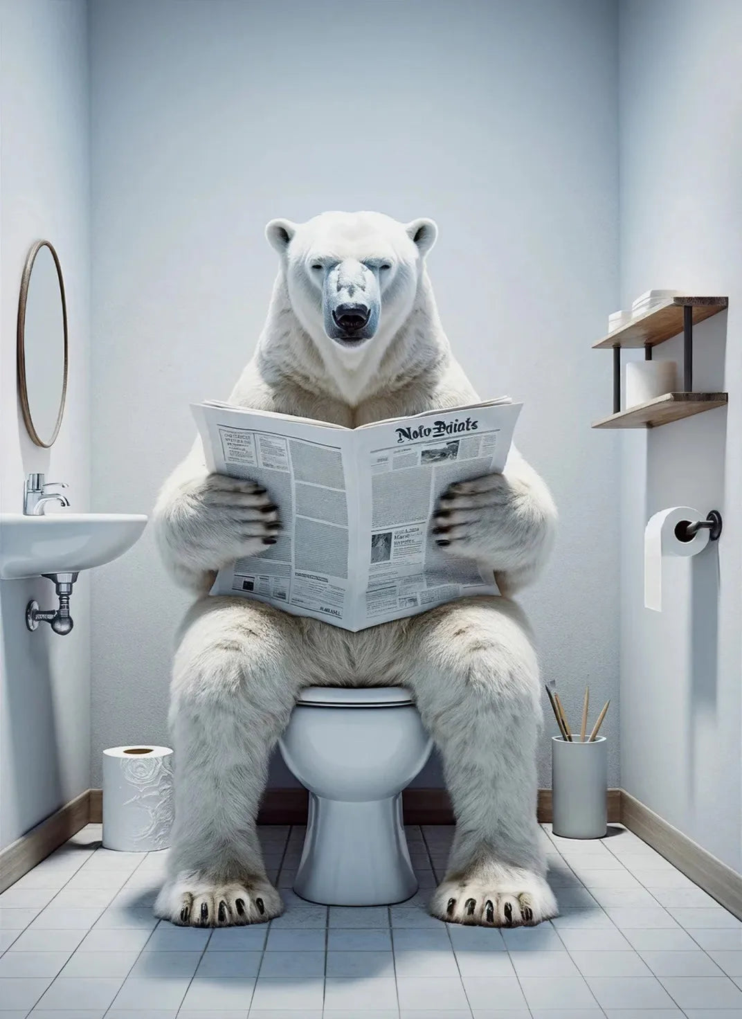 Modern Flamingo Kangaroo Reading Newspapers