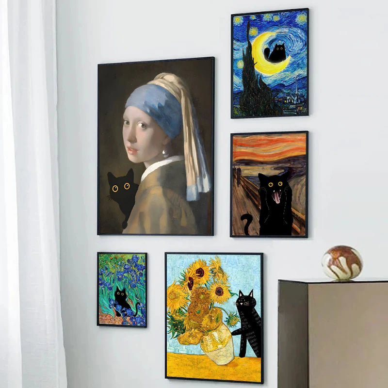 Funny Art Matisse Monet Black Cat Van Gogh