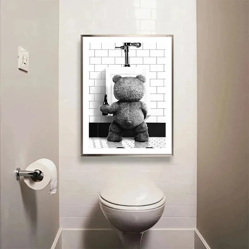Black White Cute Bear Bathroom Decoration