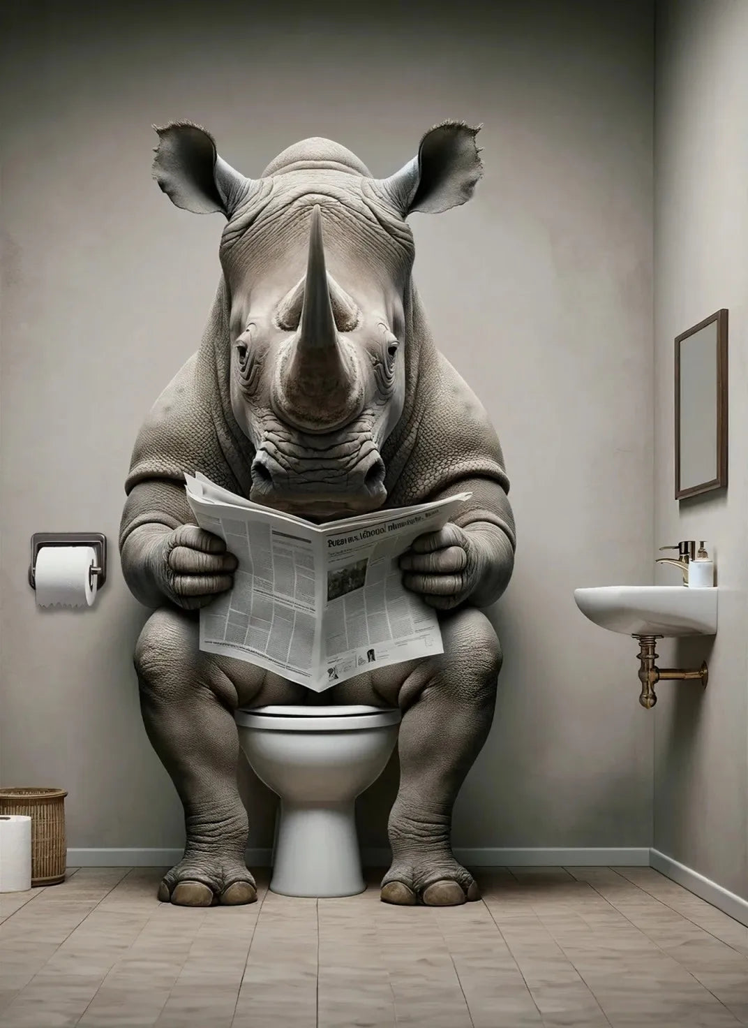 Modern Flamingo Kangaroo Reading Newspapers