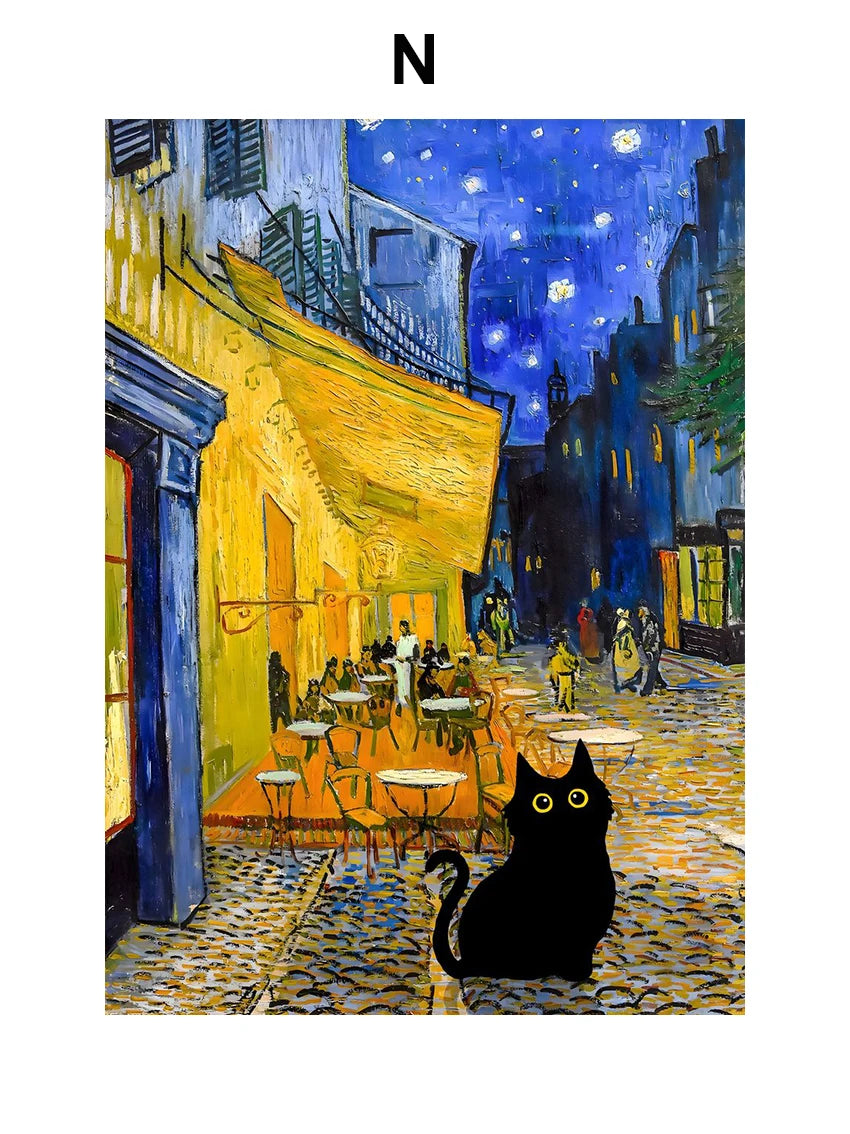 Funny Art Matisse Monet Black Cat Van Gogh