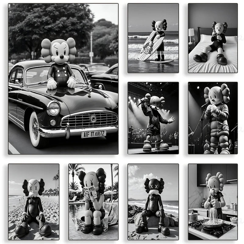 Kaws Cute Teddy Bear Black White
